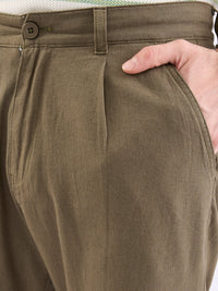 Men Trouser Corset Fit Green Mid Rise