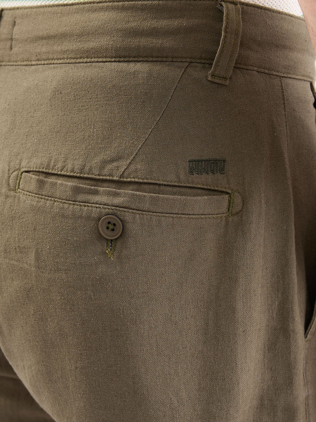 Men Trouser Corset Fit Green Mid Rise