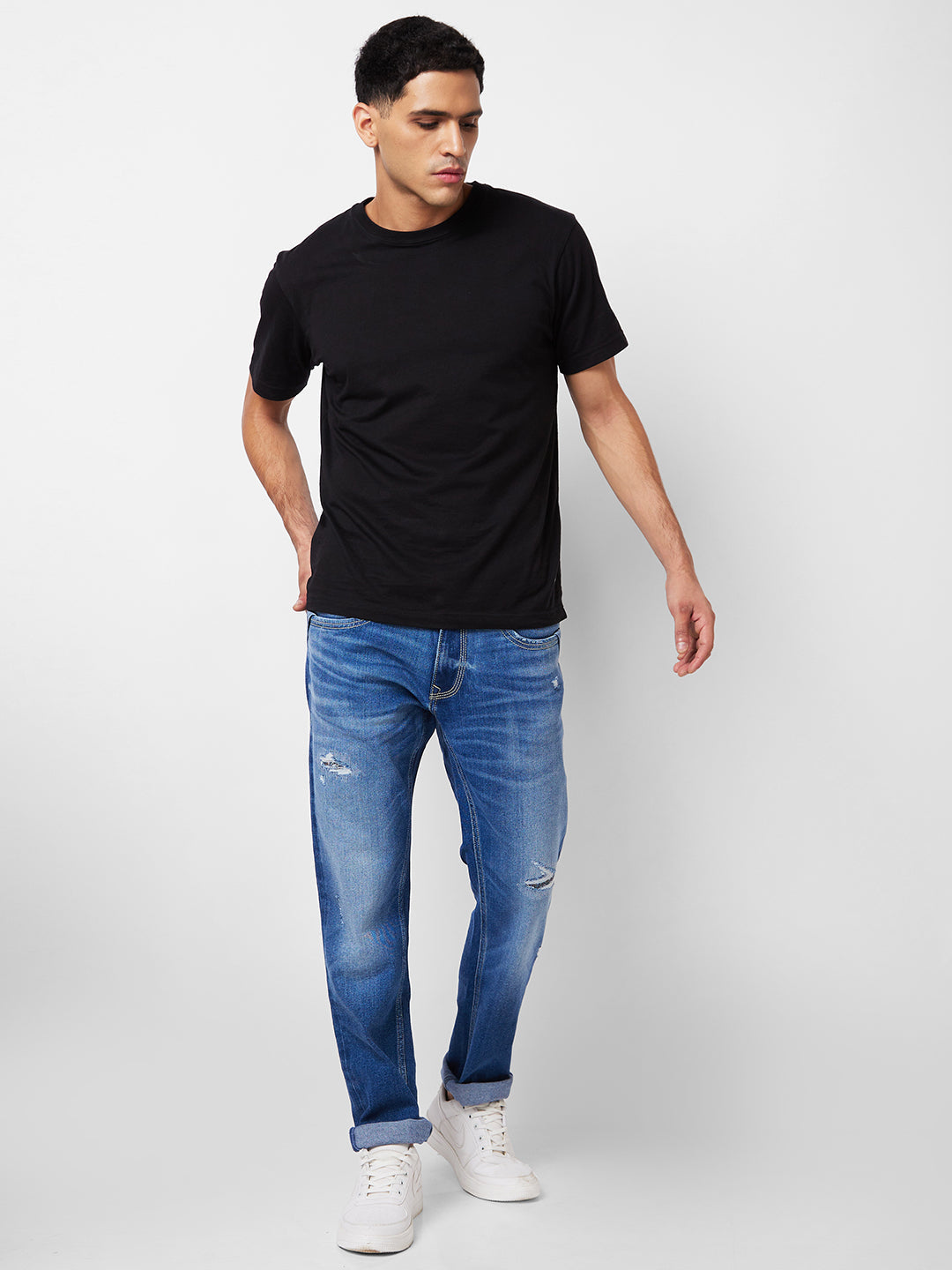 Spykar Men Blue Cotton Mid Rise Jeans