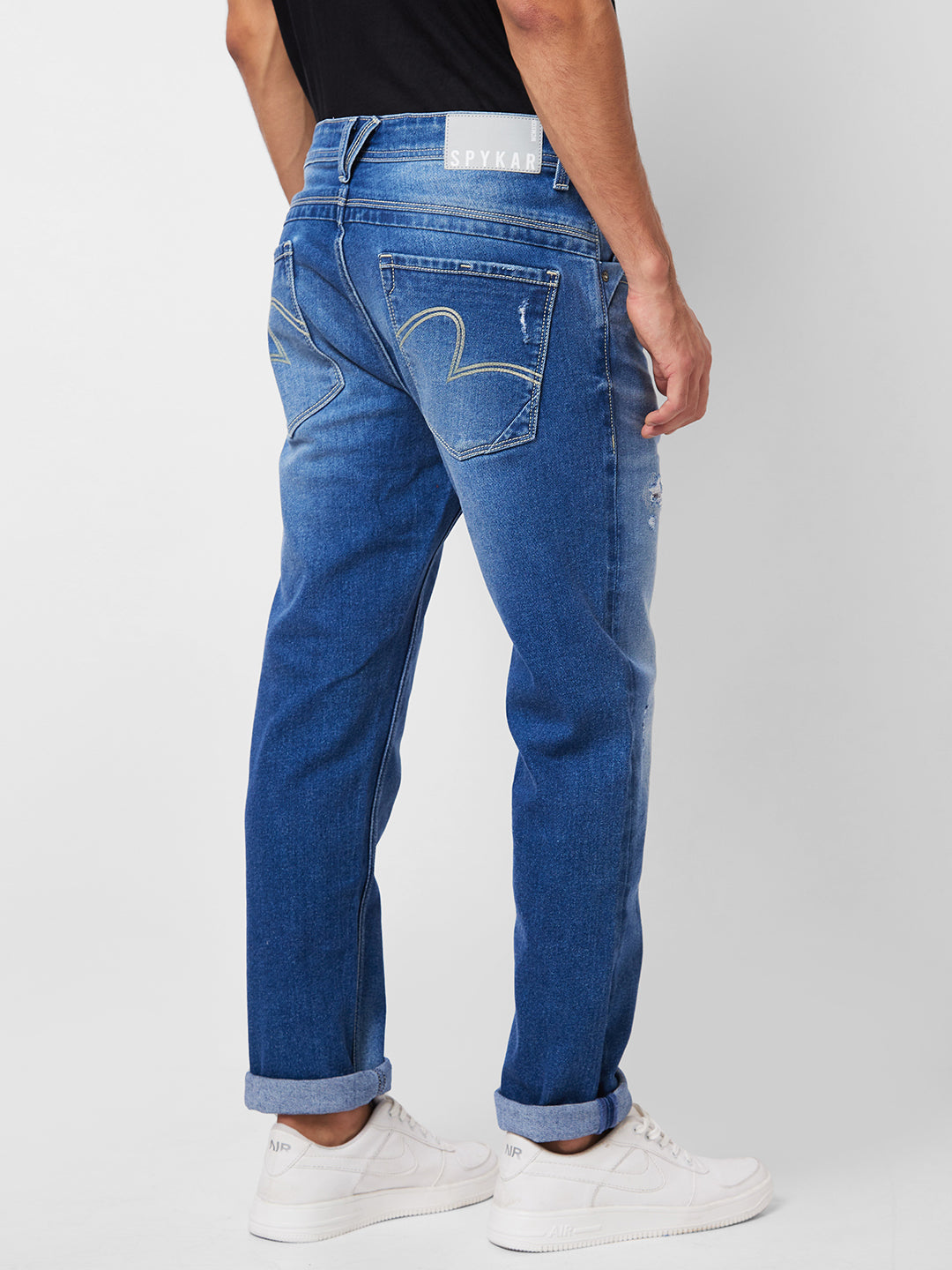 Spykar Men Blue Cotton Mid Rise Jeans