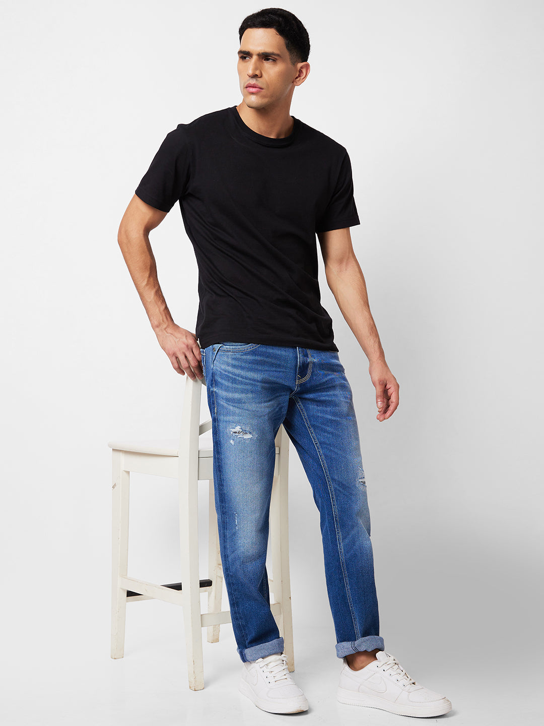 Spykar Men Blue Cotton Mid Rise Jeans