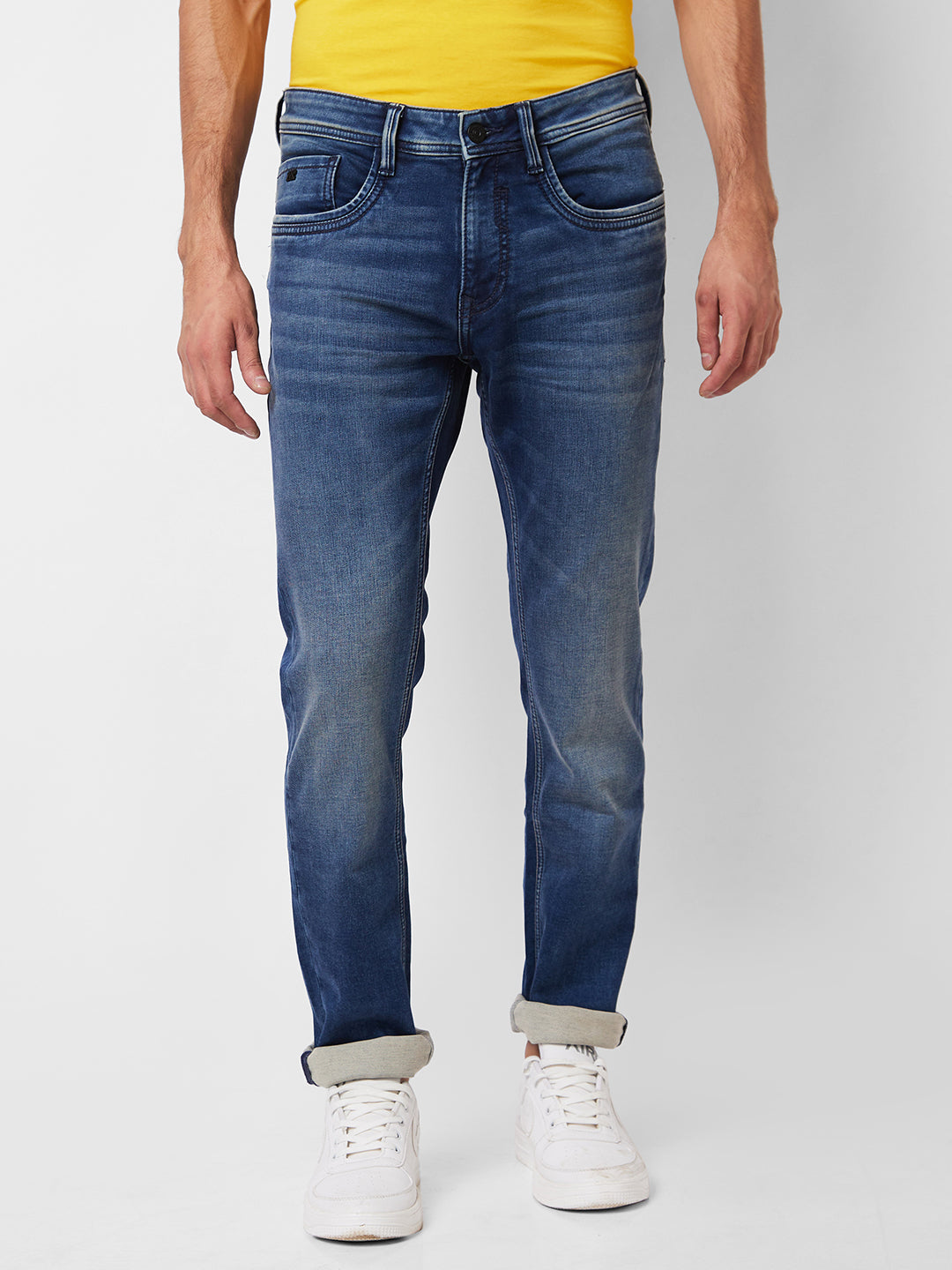 Spykar Men Blue Cotton Mid Rise Jeans