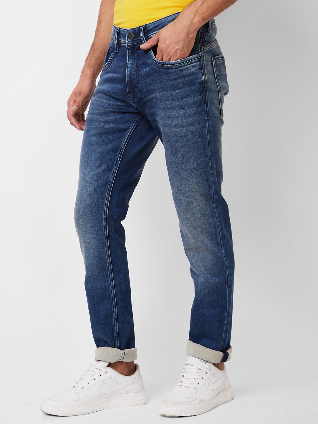 Spykar Men Blue Cotton Mid Rise Jeans