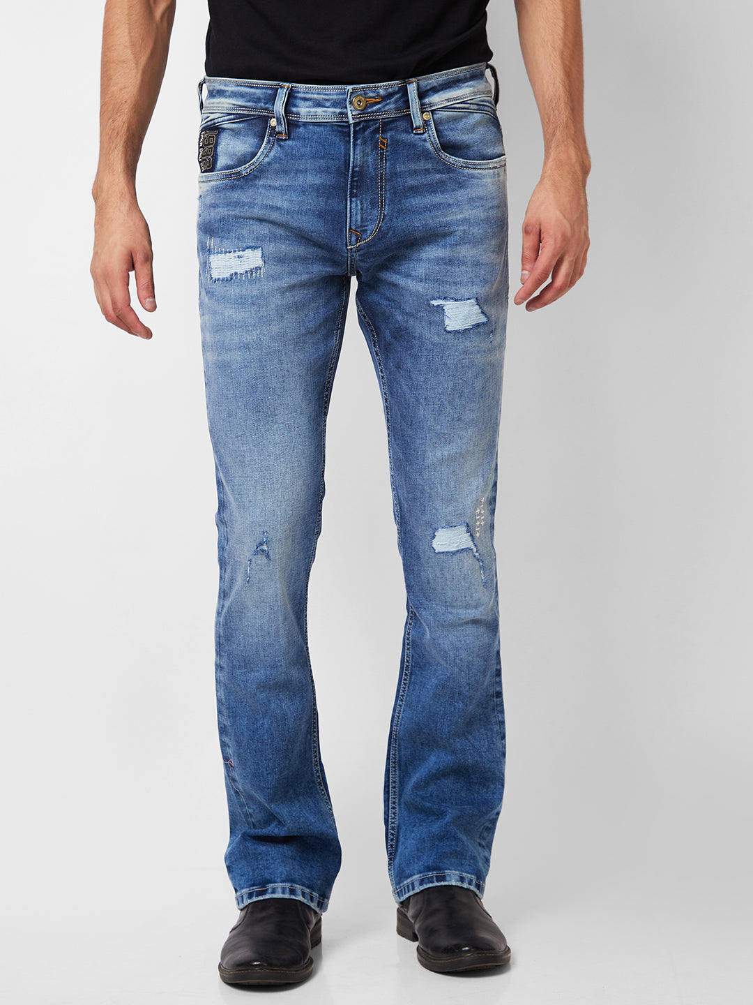 Spykar Men Blue Cotton Mid Rise Jeans