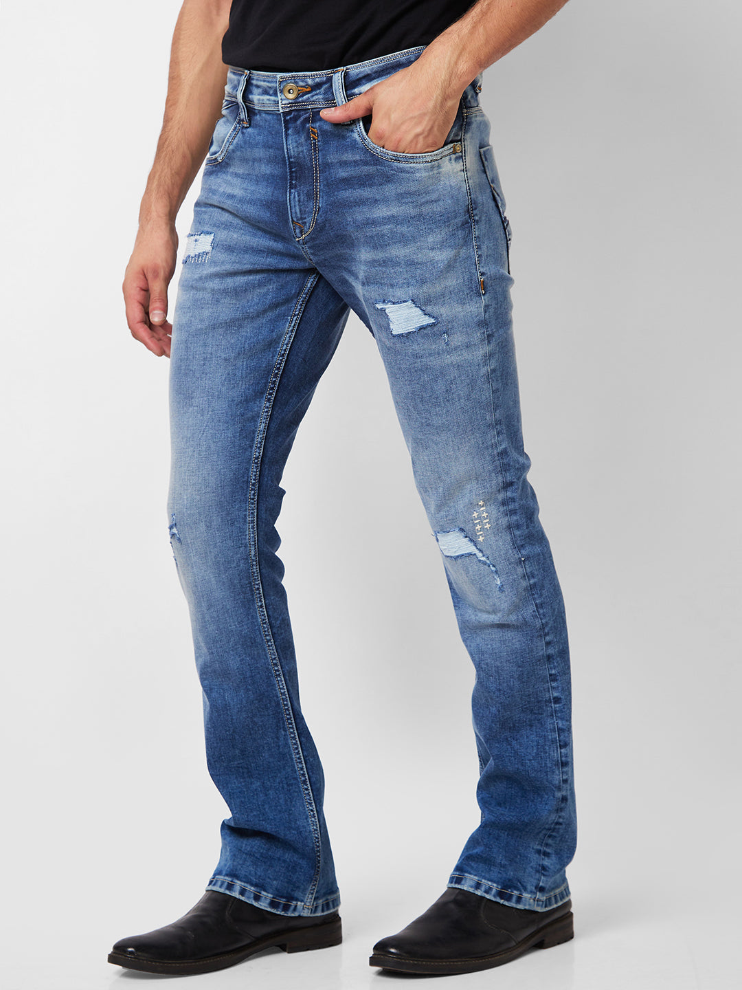 Spykar Men Blue Cotton Mid Rise Jeans