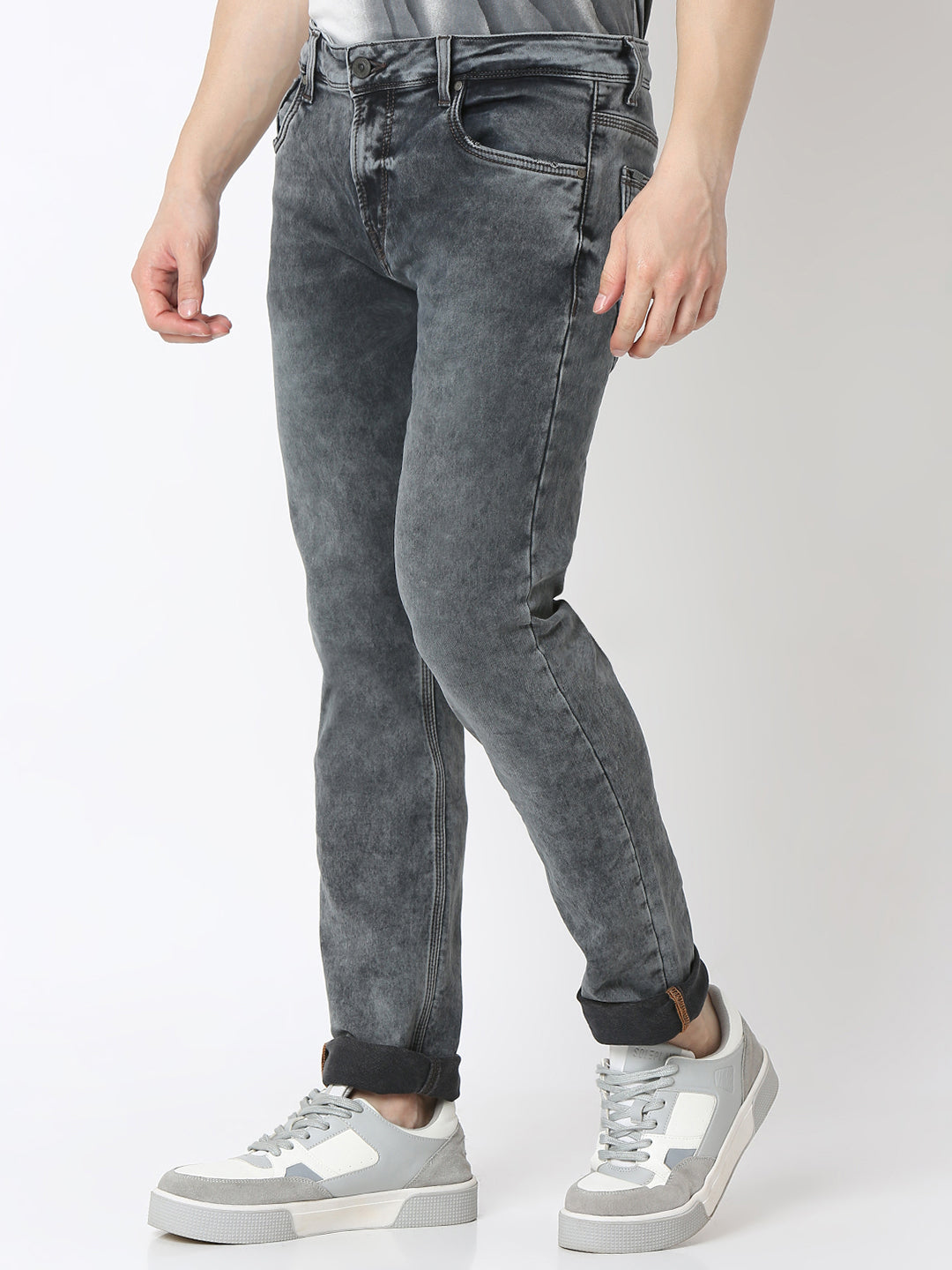 Spykar Dark Grey Mid Rise Comfort Fit Jeans For Men