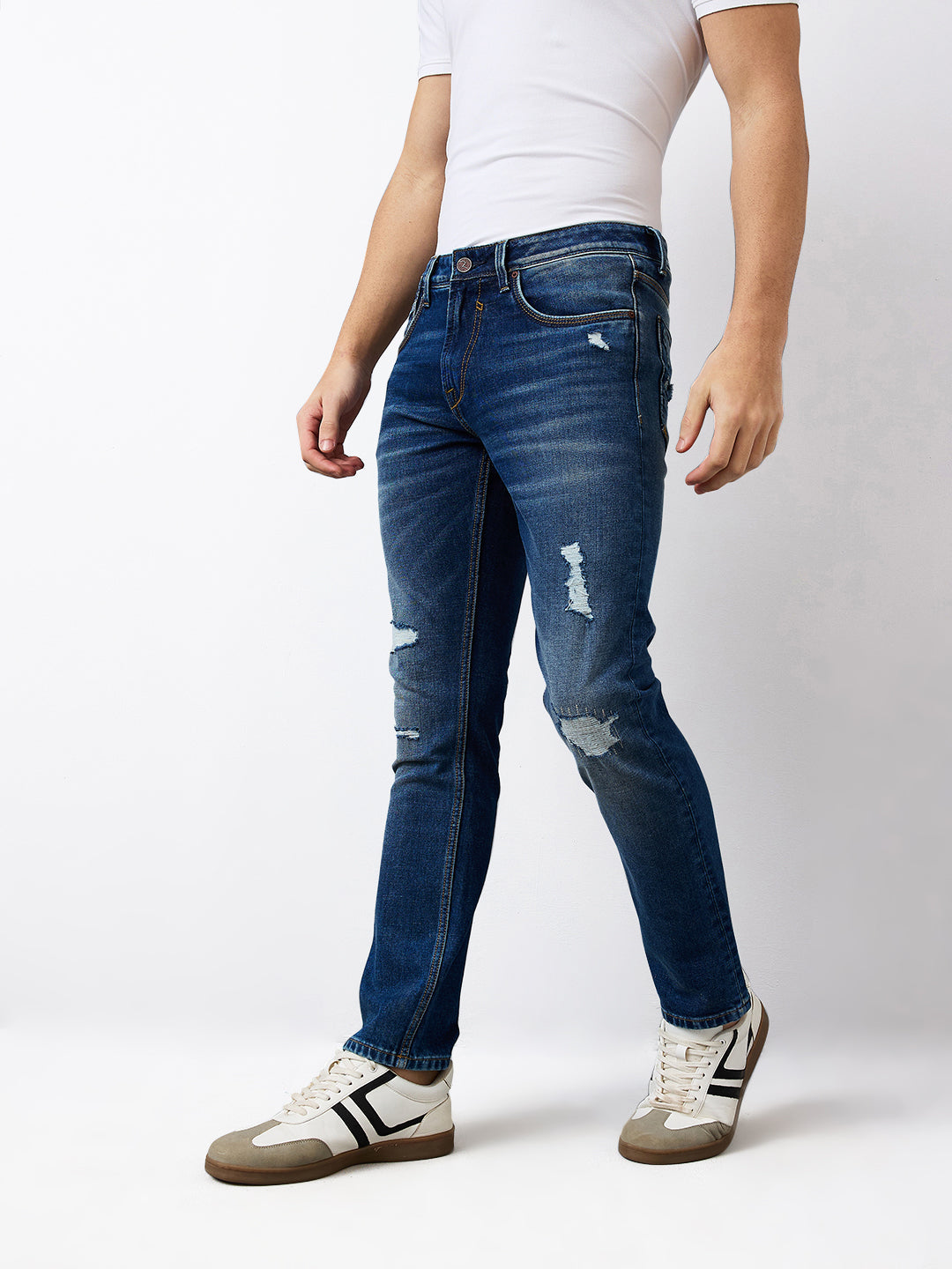 Spykar Regular Fit Mid Rise Cotton Stretch Jeans For Men