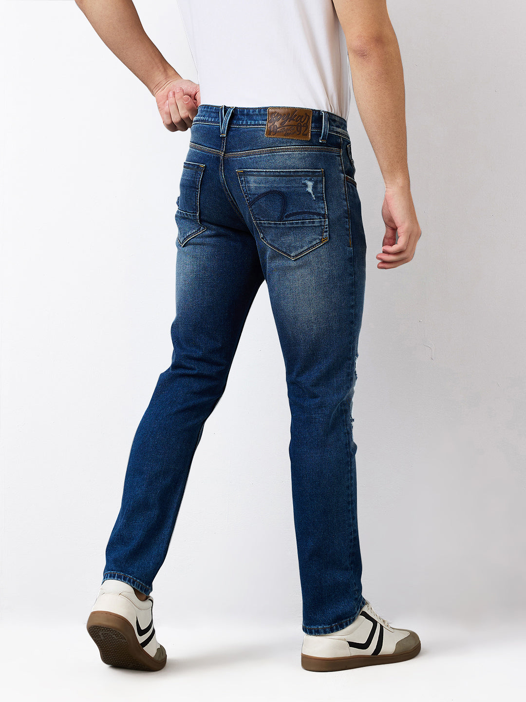 Spykar Regular Fit Mid Rise Cotton Stretch Jeans For Men