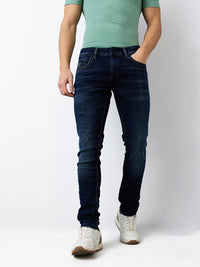 Men Jeans Slim Fit Dark Blue Low Rise
