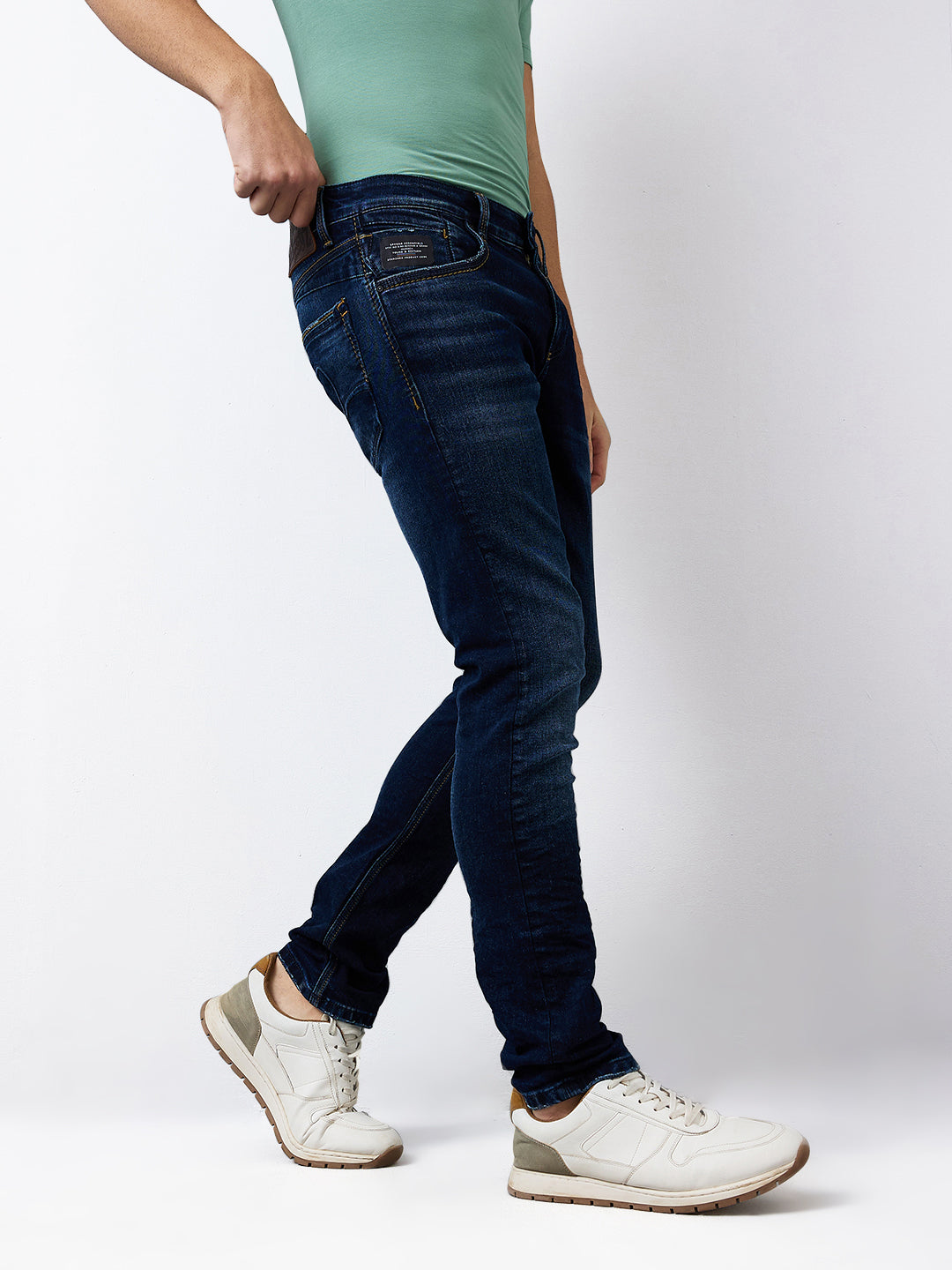 Men Jeans Slim Fit Dark Blue Low Rise