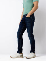 Men Jeans Slim Fit Dark Blue Low Rise