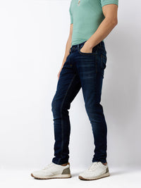 Men Jeans Slim Fit Dark Blue Low Rise