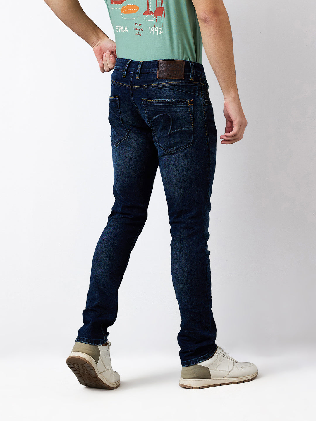 Men Jeans Slim Fit Dark Blue Low Rise