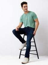 Men Jeans Slim Fit Dark Blue Low Rise
