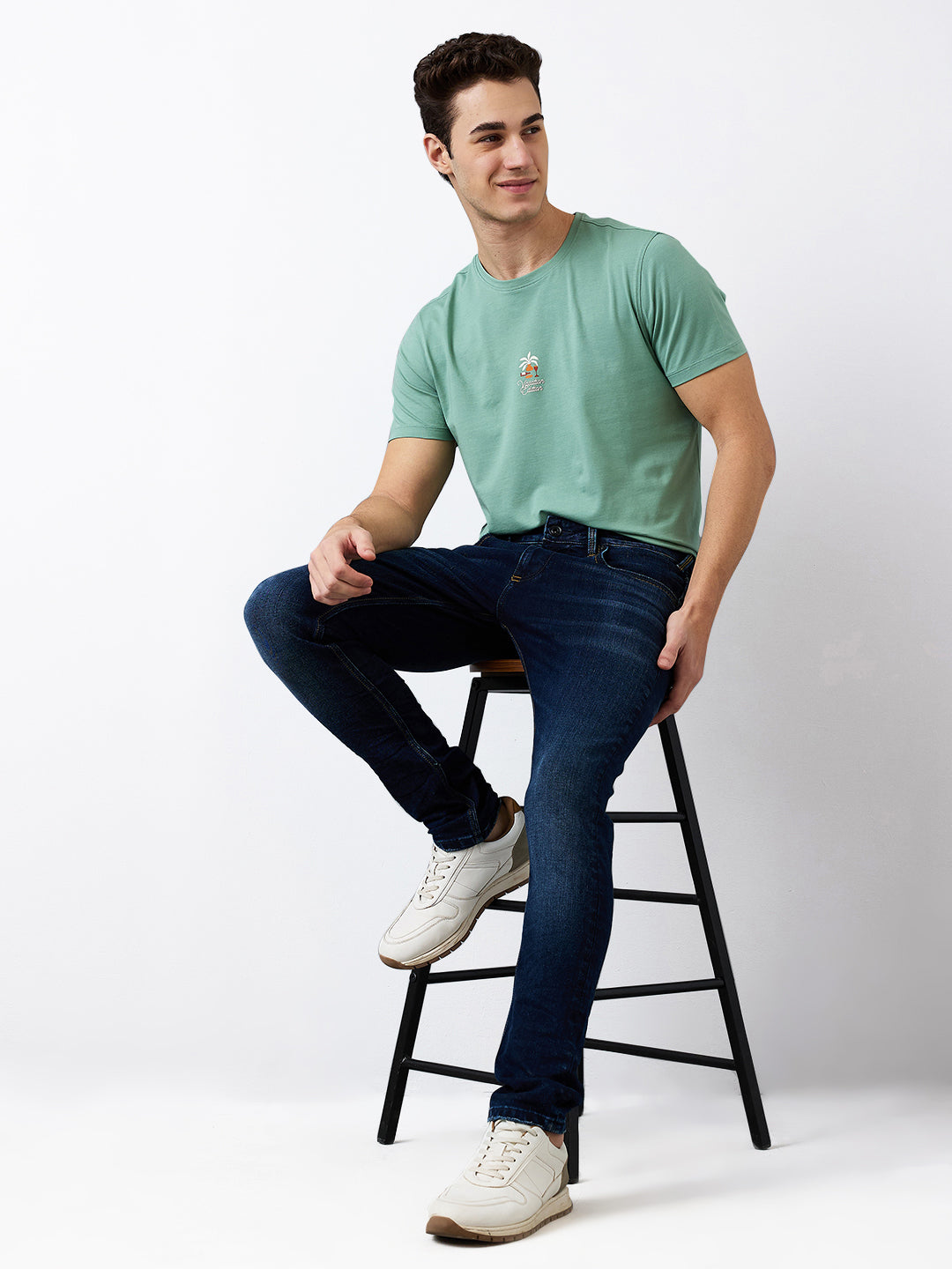 Men Jeans Slim Fit Dark Blue Low Rise