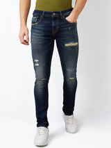 Men Jeans Slim Fit Vintage Blue Low Rise
