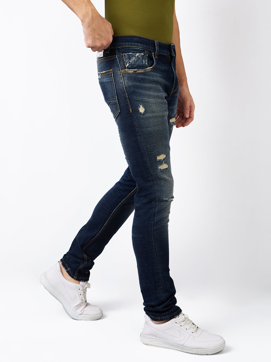Men Jeans Slim Fit Vintage Blue Low Rise