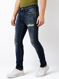 Men Jeans Slim Fit Vintage Blue Low Rise