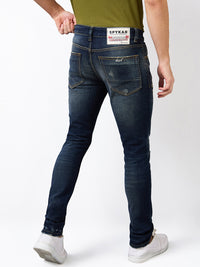 Men Jeans Slim Fit Vintage Blue Low Rise
