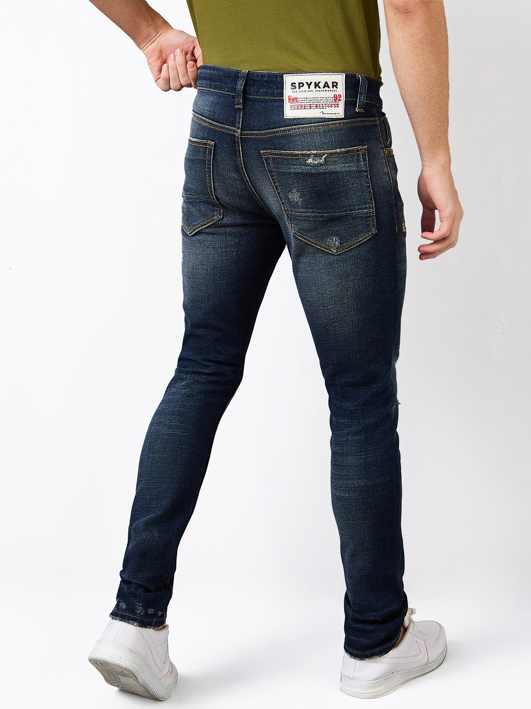 Men Jeans Slim Fit Vintage Blue Low Rise