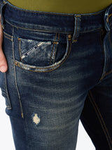 Men Jeans Slim Fit Vintage Blue Low Rise