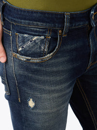Men Jeans Slim Fit Vintage Blue Low Rise