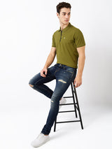 Men Jeans Slim Fit Vintage Blue Low Rise