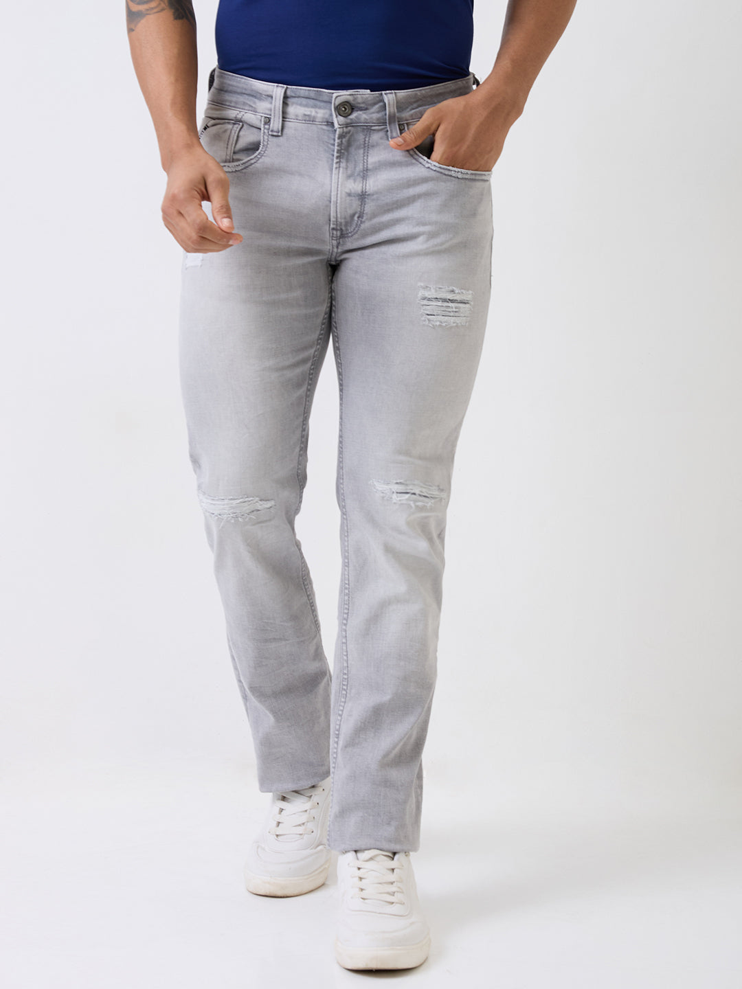 Spykar Grey Mid Rise Regular Fit Casual Jeans For Men