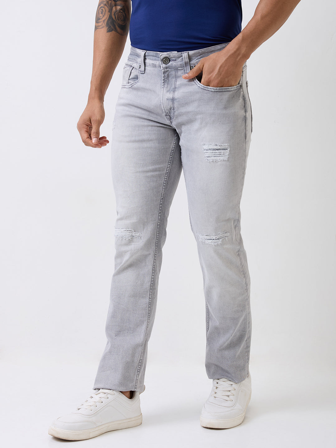 Spykar Grey Mid Rise Regular Fit Casual Jeans For Men