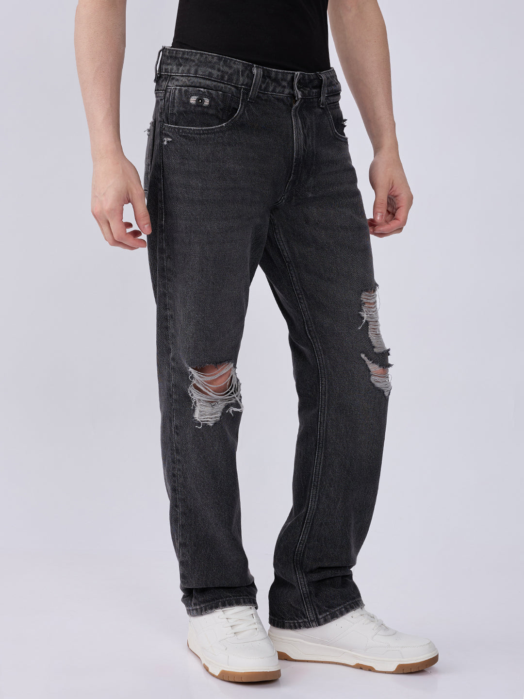 Spykar Charcoal Black Mid Rise Comfort Fit Casual Jeans For Men