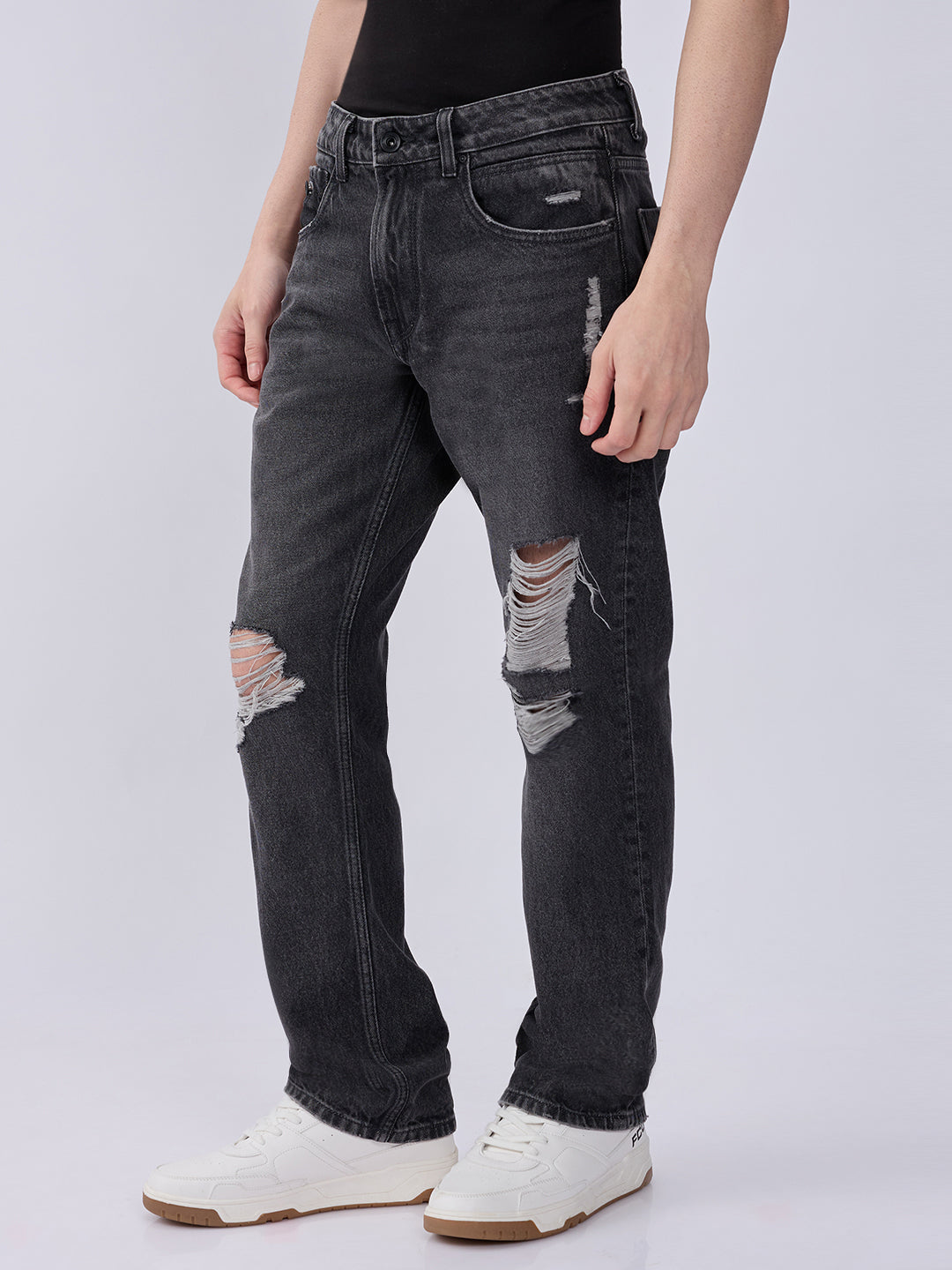 Spykar Charcoal Black Mid Rise Comfort Fit Casual Jeans For Men