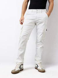 Men Jeans Regular Fit White Mid Rise
