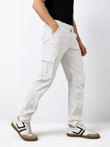 Men Jeans Regular Fit White Mid Rise