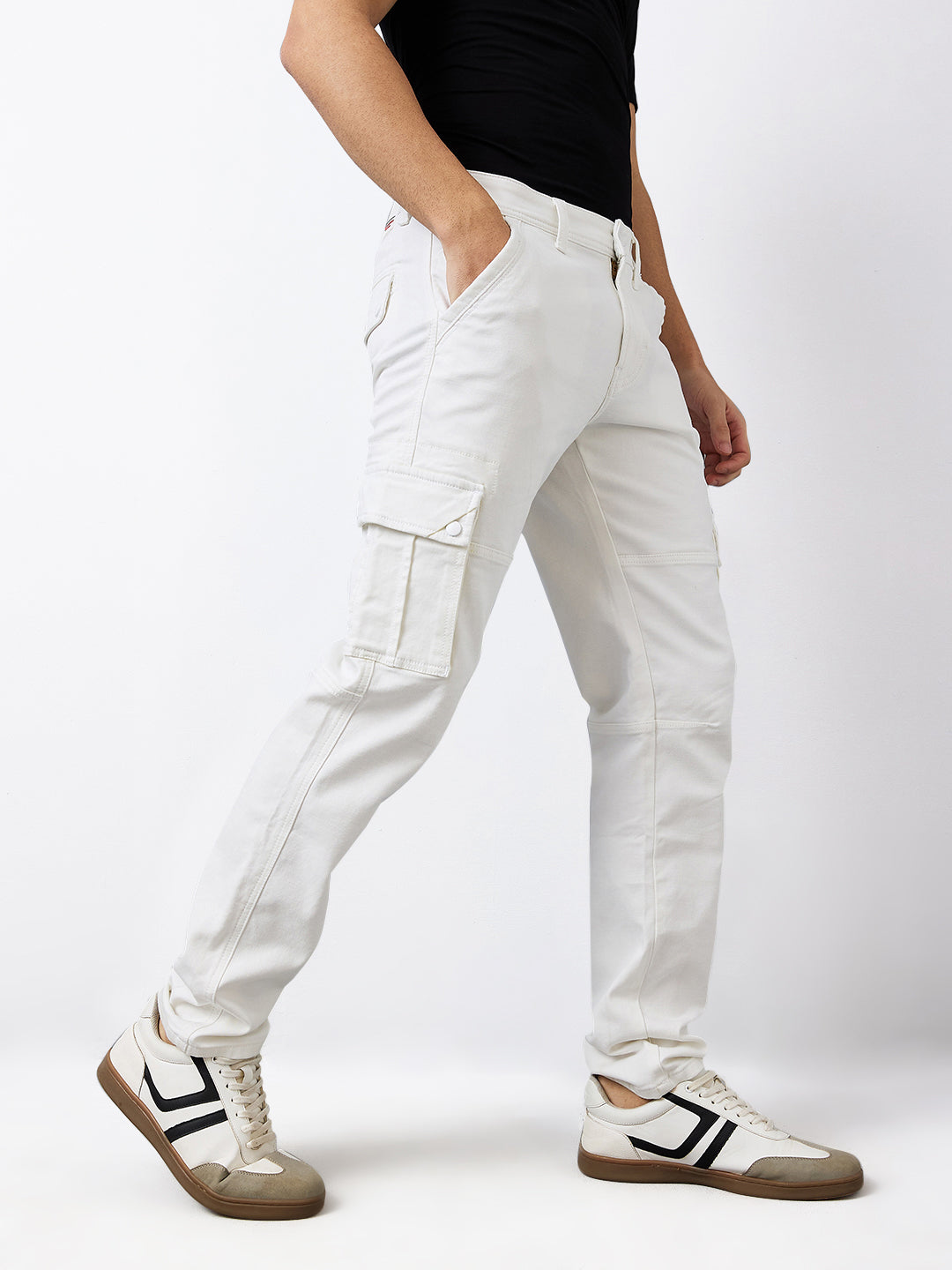 Men Jeans Regular Fit White Mid Rise