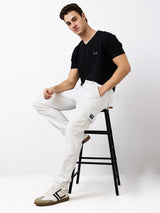 Men Jeans Regular Fit White Mid Rise