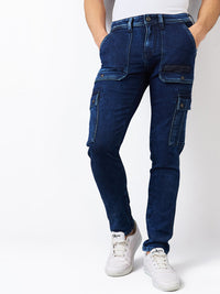 Men Jeans Regular Fit Dark Blue Mid Rise