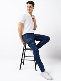 Men Jeans Regular Fit Dark Blue Mid Rise