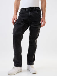 Men Jeans Relaxed Fit Black Mid Rise