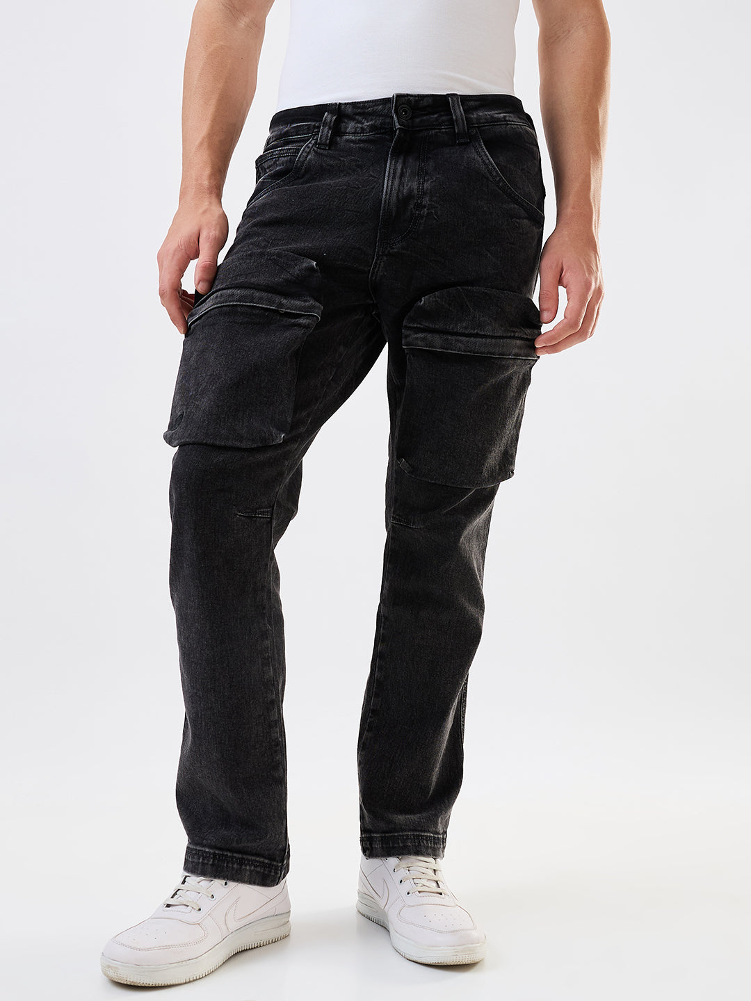 Men Jeans Relaxed Fit Black Mid Rise