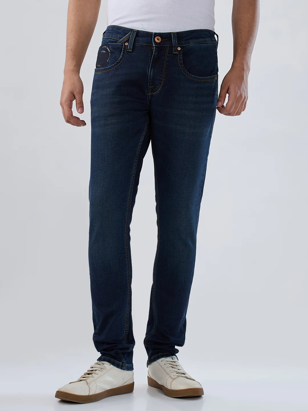 Men Jeans Slim Fit Dark Blue Low Rise