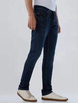 Men Jeans Slim Fit Dark Blue Low Rise