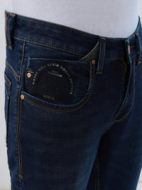 Men Jeans Slim Fit Dark Blue Low Rise