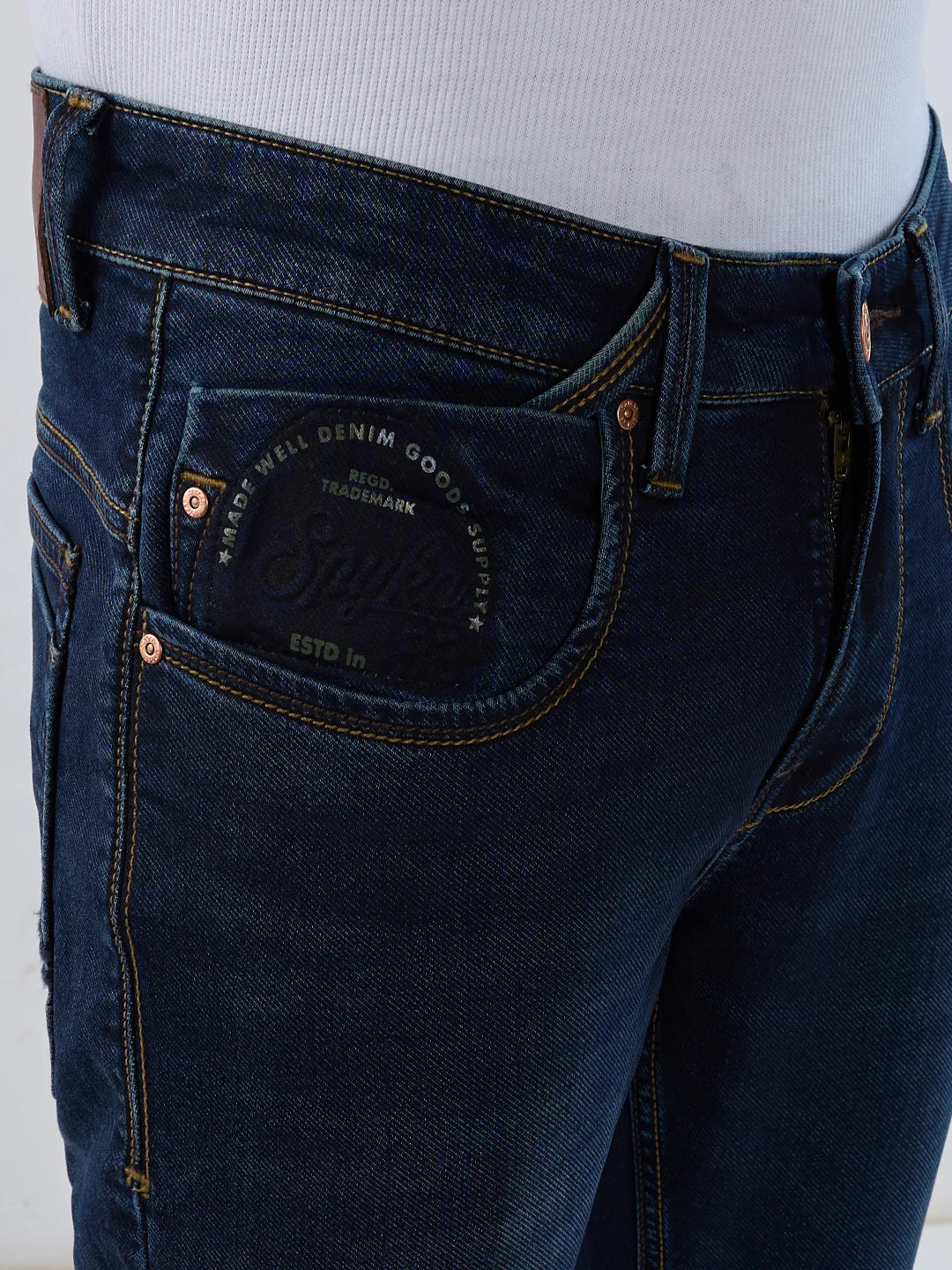Men Jeans Slim Fit Dark Blue Low Rise