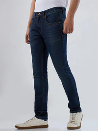 Men Jeans Slim Fit Dark Blue Low Rise