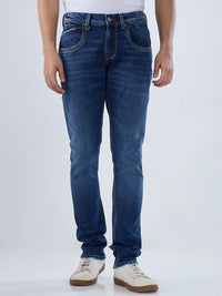 Men Jeans Slim Fit Dark Blue Low Rise