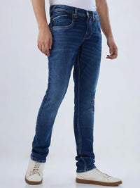 Men Jeans Slim Fit Dark Blue Low Rise
