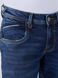 Men Jeans Slim Fit Dark Blue Low Rise