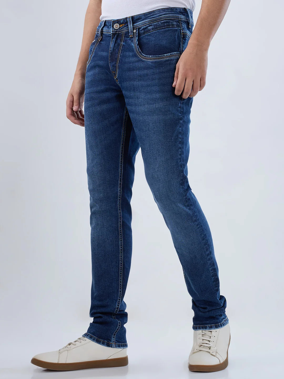 Men Jeans Slim Fit Dark Blue Low Rise