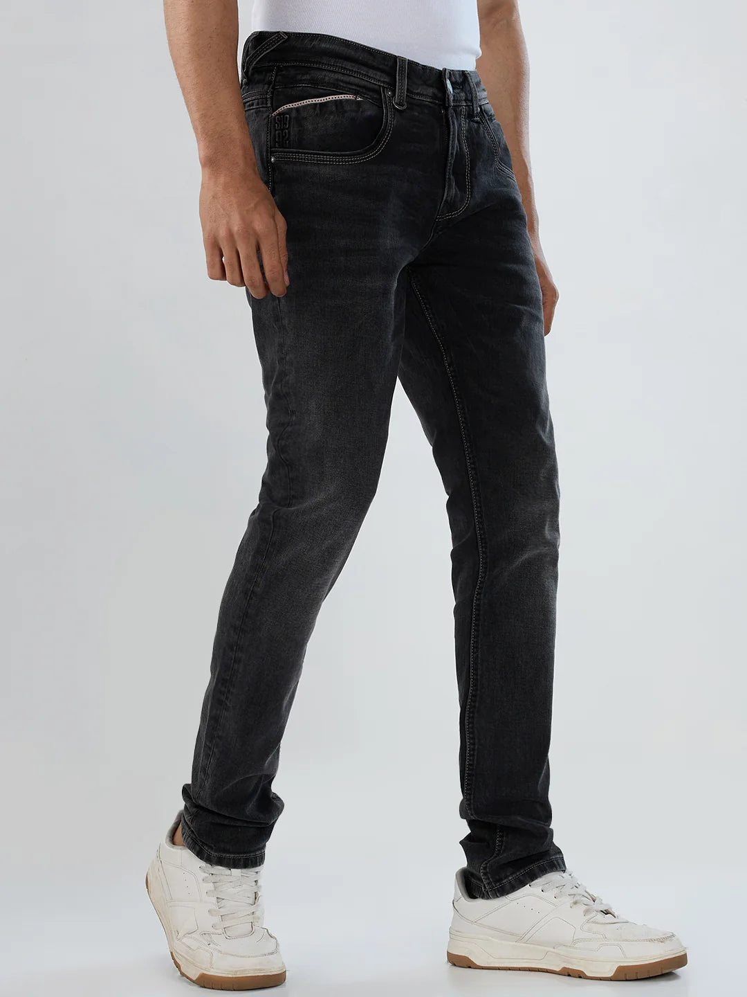 Men Kano Jeans Slim Fit Black Low Rise