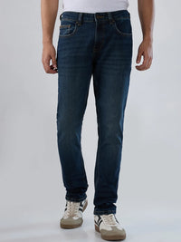 Men Jeans Regular Fit Dark Blue Mid Rise